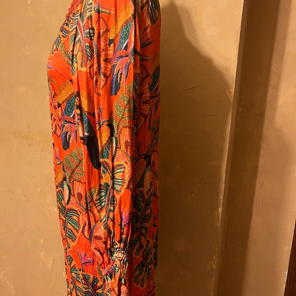 Farm Rio M Fiji One Shoulder Side Pockets Orange Toucan Print - Picture 8 of 13
